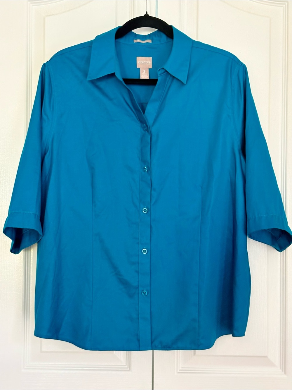 Chico's Teal Button-Front Collared Blouse